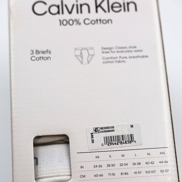 Calvin Klein 100% cotton Classic Fit Mens Briefs 3Pack size M New Un-opened box - Picture 2 of 3